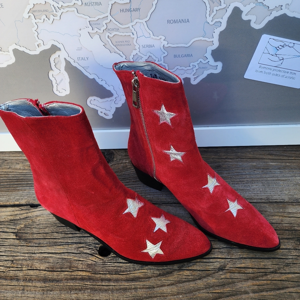 Modern Vice Stars Red Suede Leather Boots Size EUR 38.5 New - Picture 7 of 15